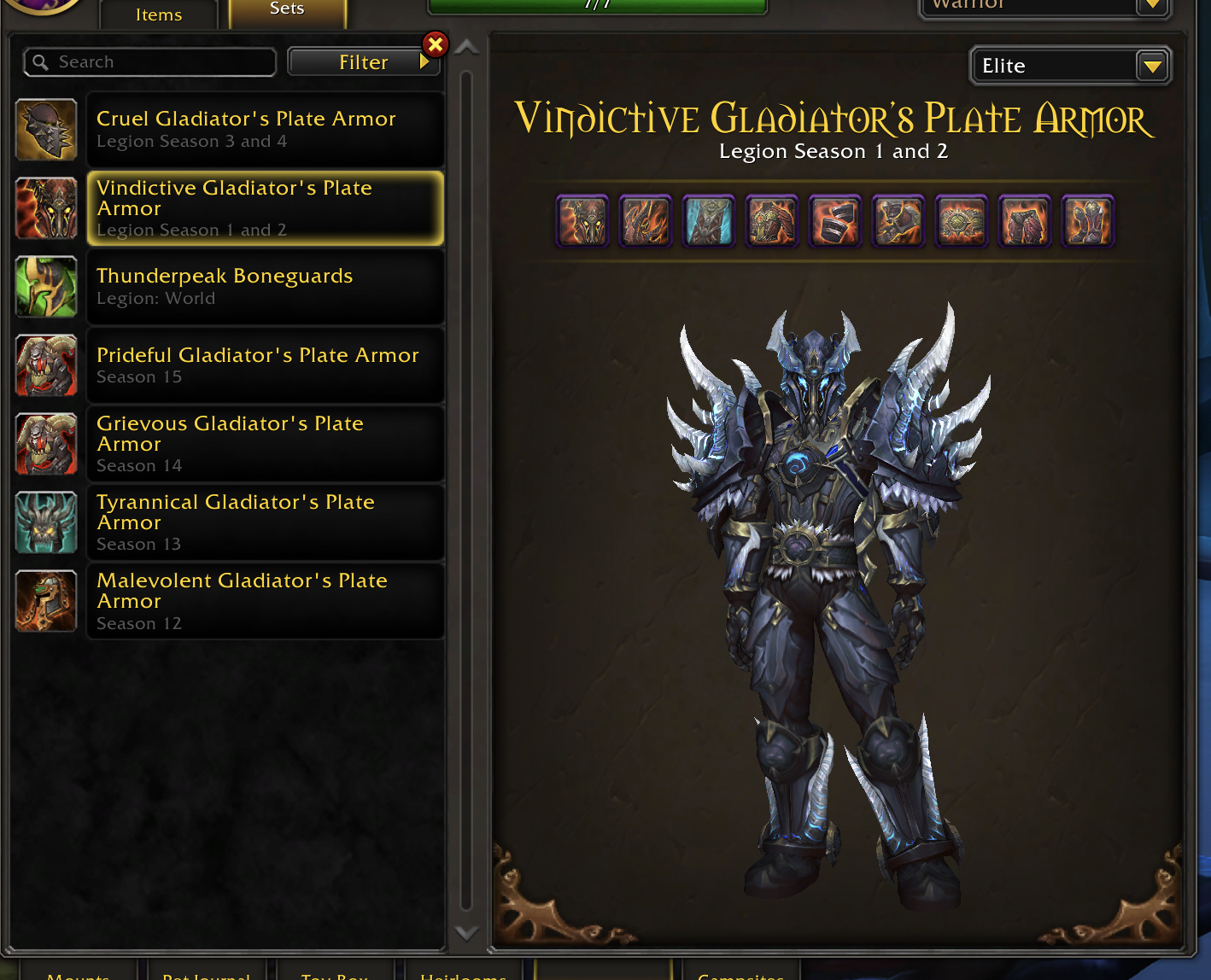 Legacy PvE & PvP Vanity | WoD CM Gold Weapons | Cloudsong Glaive |  Legion Elite S1 / S2 Warrior | Legion Elite S3 / S4 Warrior | Void Edge Illusion