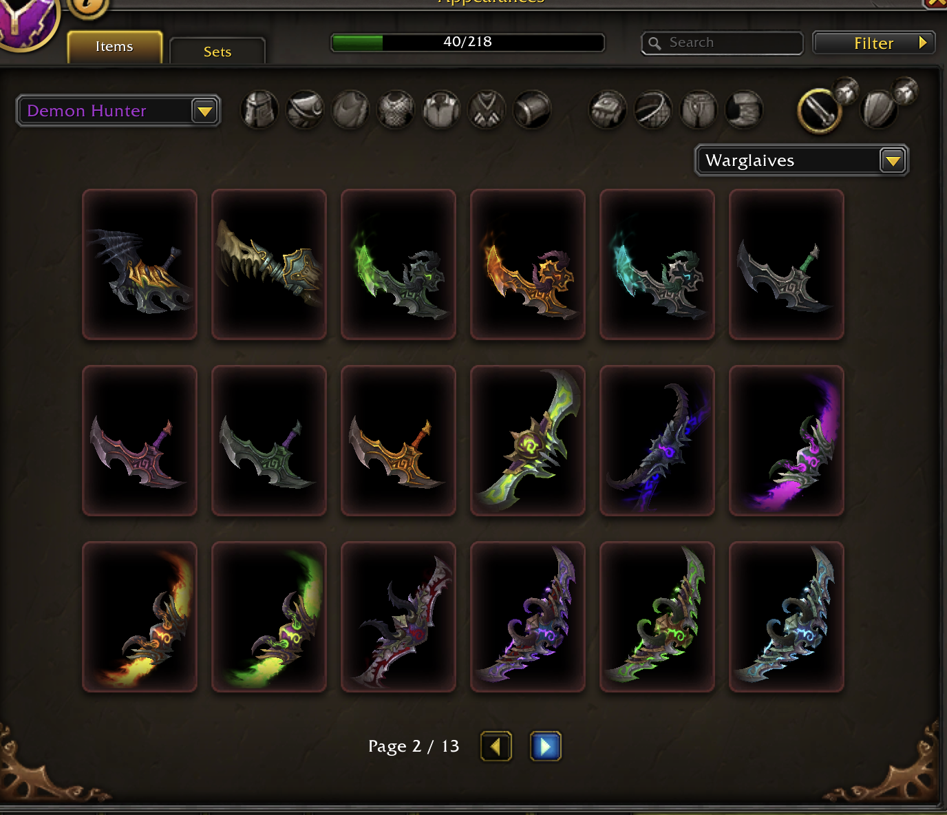 Demon Hunter Vanity | Havoc & Vengeance Mage Towers | EARNER CHARACTERS INCLUDED | Flamereaper Warglaives | All Legion Elite PvP Sets | Ferocious Glad Tabard