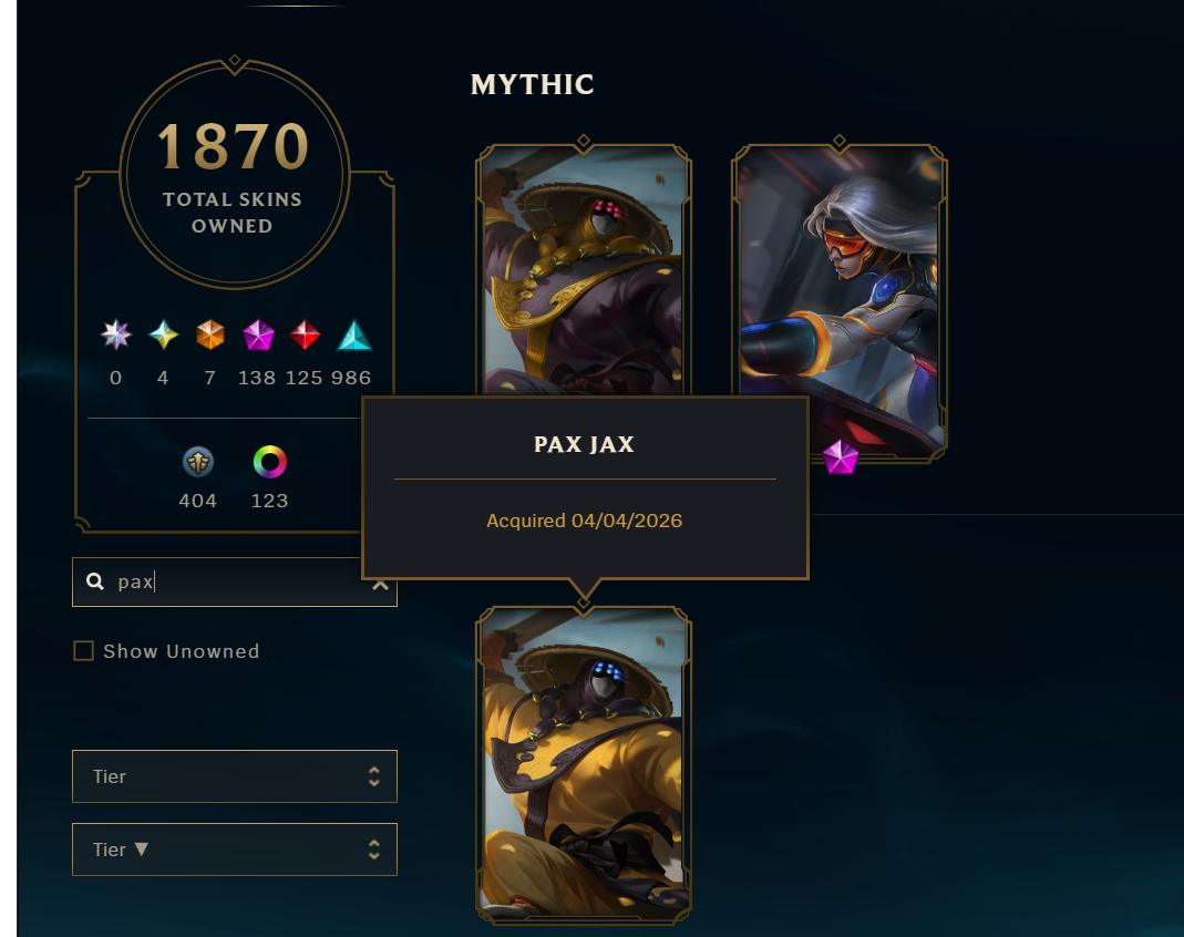 Pax Jax | Diamond Peak | 173 Champions | 1297 Skins | 125 Legendary Skins - Image 8