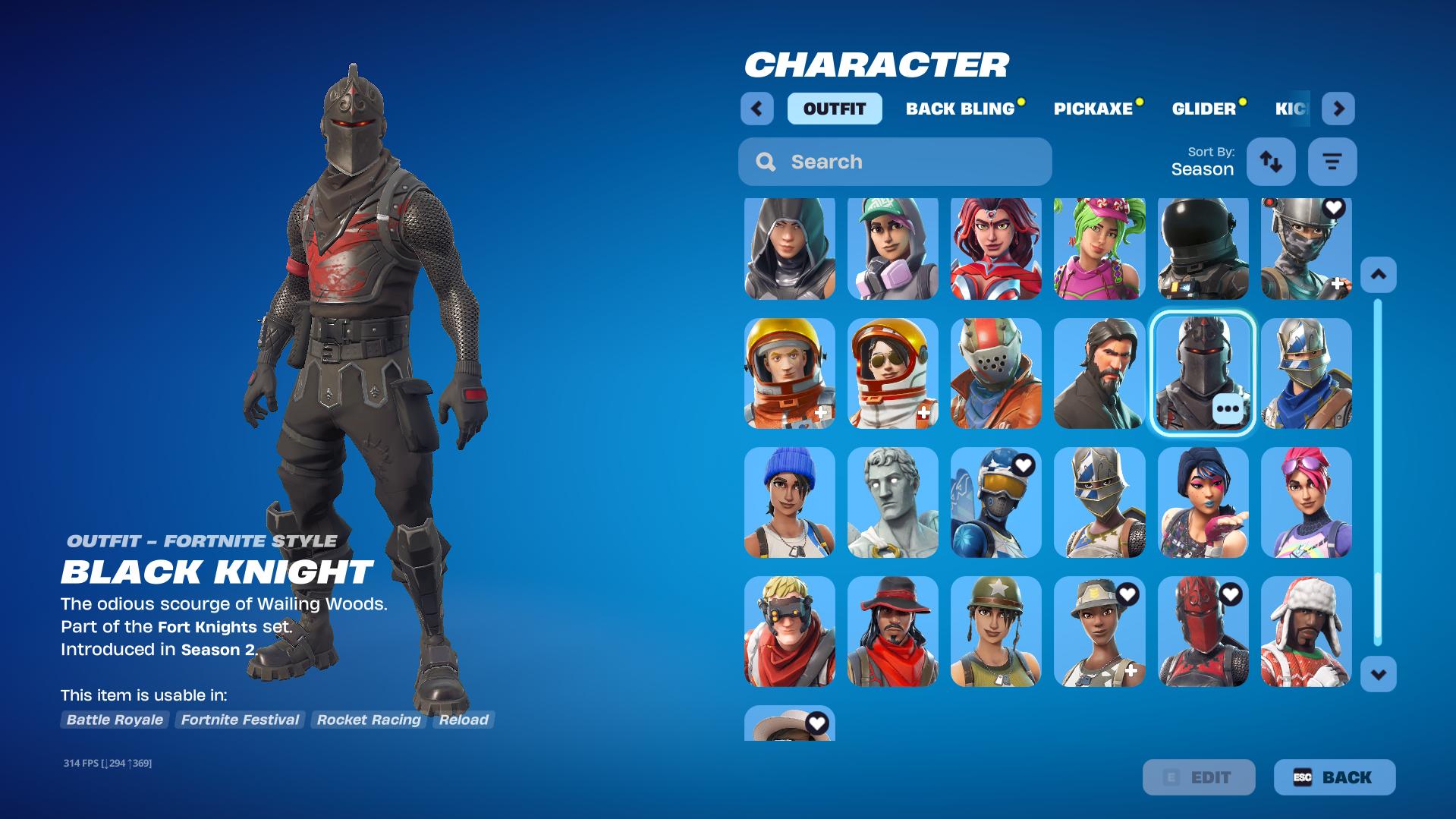 Black Knight | Darth Vader | 183 Skins | Season 2 | Level 3098 | Full Email