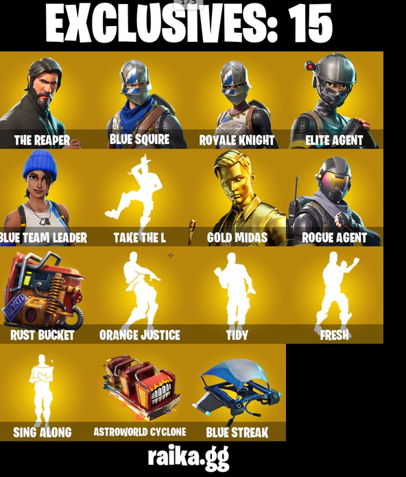 98 skins | The Reaper | Blue Squire | Royale Knight | Elite Agent | Blue Team Leader | Gold Midas | Rogue Agent | Peter Griffin | 250 VB