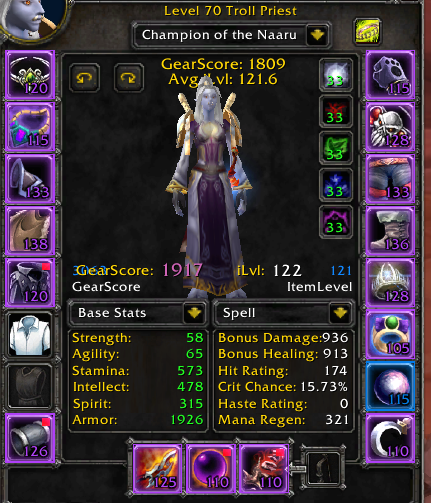 Level 70 Priest | Nightslayer US | Mindblade + Soul Frost | 1200+ Gold | 1926 Gearscore
