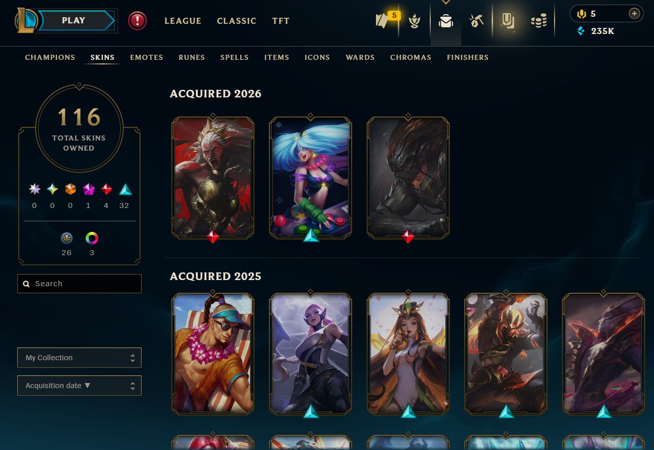 100 Champions | 116 Skins | 4 Legendary Skins