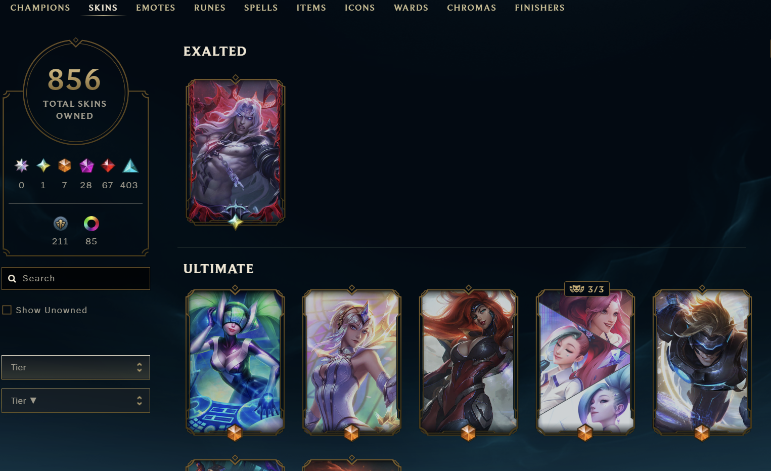 Platinum Peak | 173 Champions | 856 Skins | 67 Legendary Skins