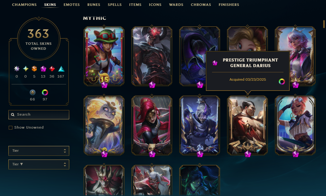 Platinum Peak | 170 Champions | 363 Skins | 36 Legendary Skins | Full Email