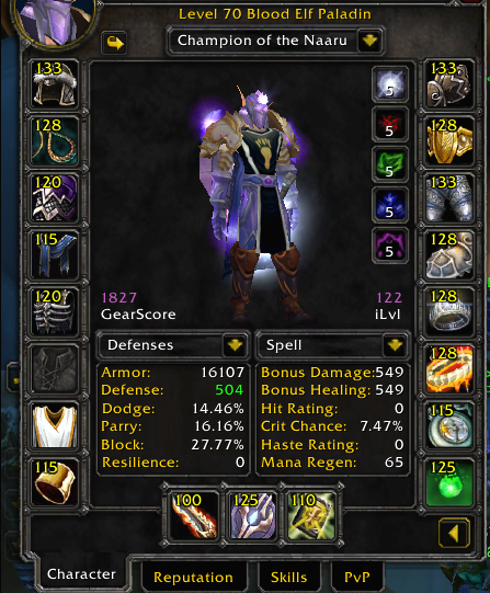 70 Paladin | Nightslayer PvP | 1784 Gearscore | 3800 Gold | Champion of the Naaru | T5 Geared P3 Ready