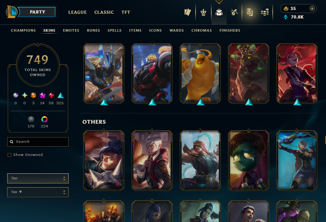 Diamond Peak | 173 Champions | 749 Skins | 59 Legendary Skins