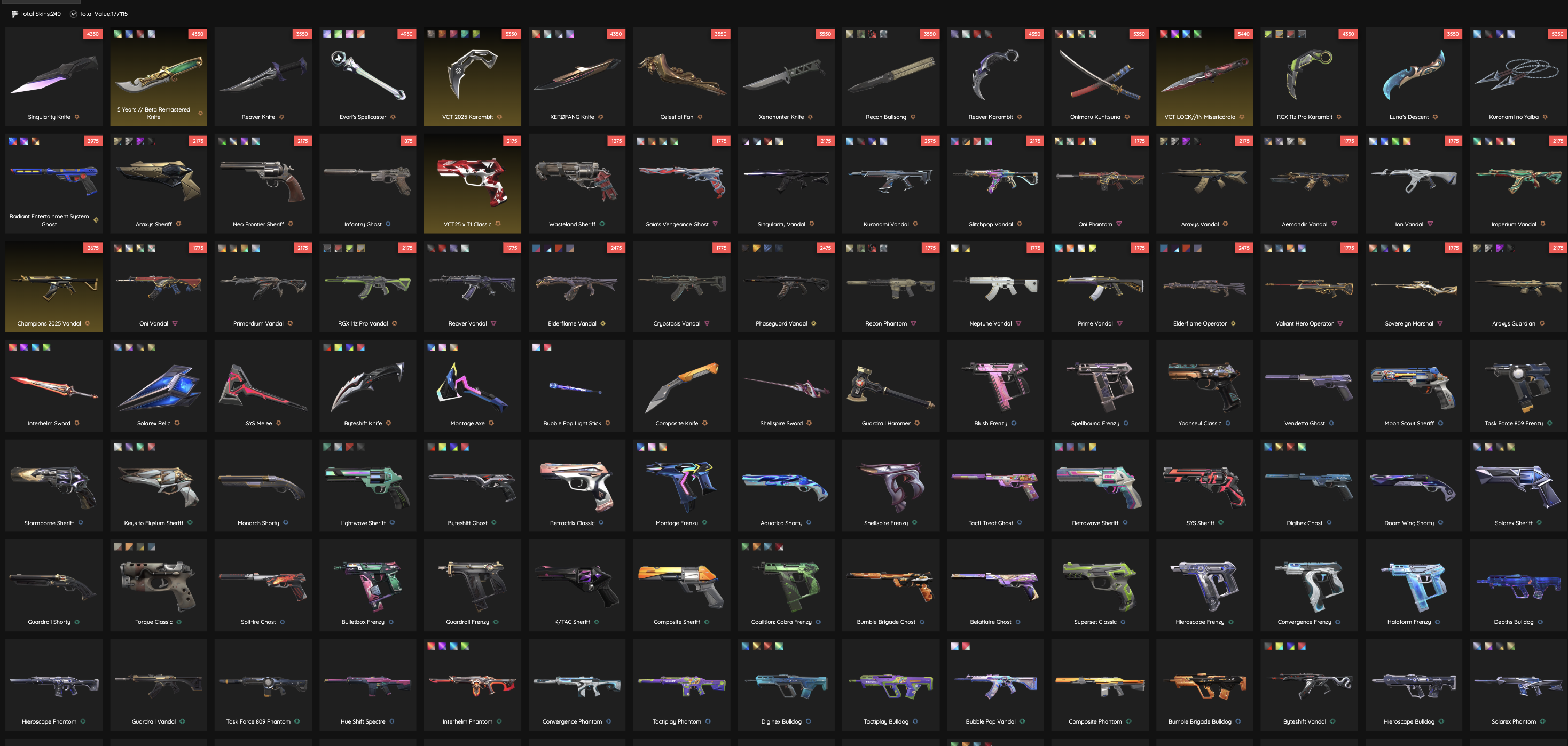 PC | Ascendant Peak | Evori's Spellcaster | Champions 2025 Vandal | 240 Skins | Full Email