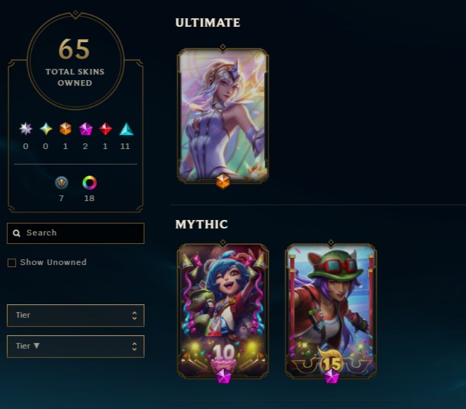69 Champions | 65 Skins | 1 Legendary Skins