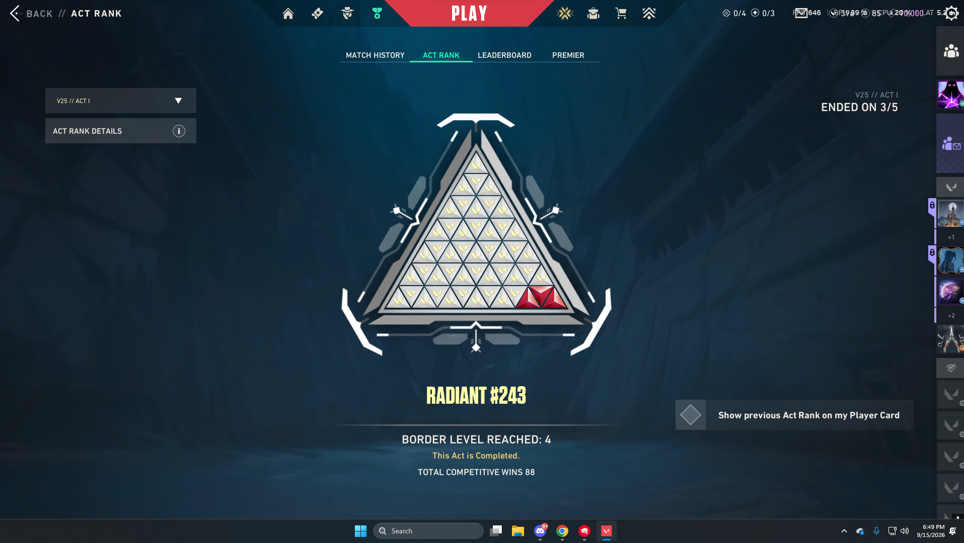 PC | Radiant Peak | Champions 2023 Kunai | Champions 2022 Phantom | 286 Skins | Full Email