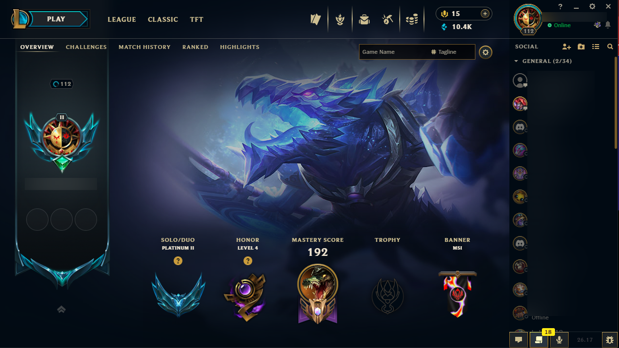 EUNE | Platinum II | 34 Skins | No Email