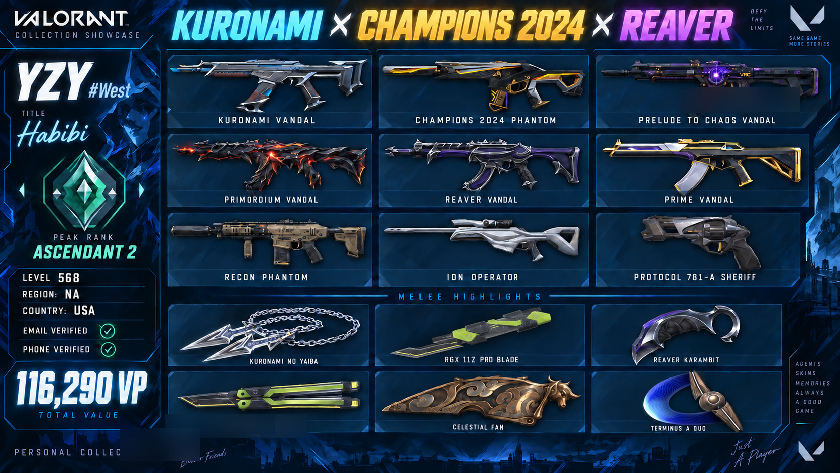 PC | Ascendant Peak | Araxys Bio Harvester | Champions 2024 Phantom | 198 Skins | Full Email