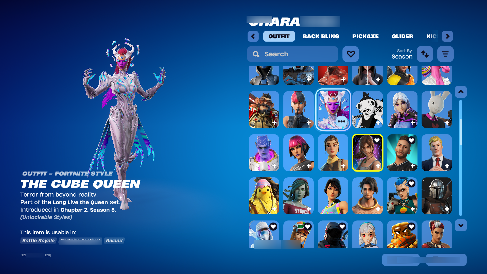 Lara Croft | Astro World Cyclone | Rage Emote | Warpaint | Dark Bomber | 126 Skins | Chapter 2 Season 1 | Level 1523 - Image 3
