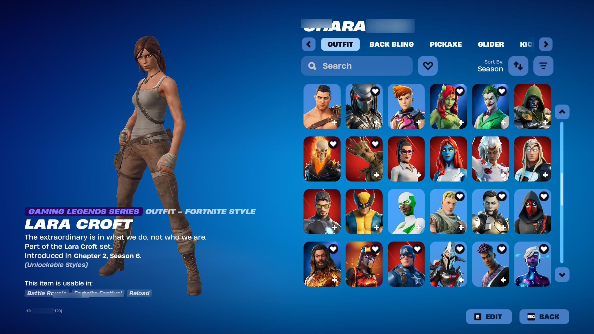Lara Croft | Astro World Cyclone | Rage Emote | Warpaint | Dark Bomber | 126 Skins | Chapter 2 Season 1 | Level 1523 - Image 4