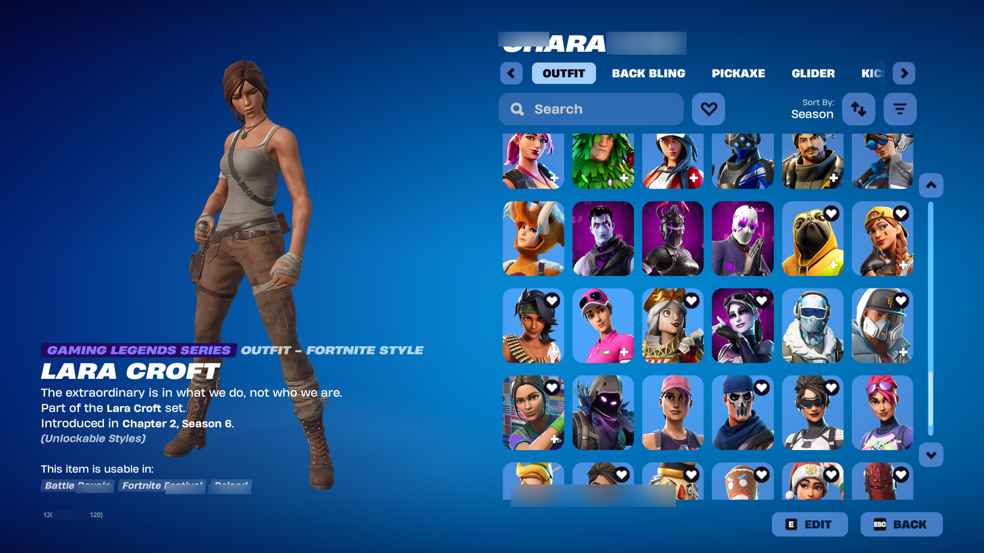 Lara Croft | Astro World Cyclone | Rage Emote | Warpaint | Dark Bomber | 126 Skins | Chapter 2 Season 1 | Level 1523 - Image 5